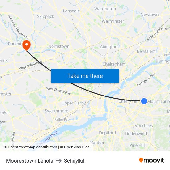 Moorestown-Lenola to Schuylkill map