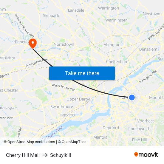 Cherry Hill Mall to Schuylkill map