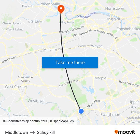 Middletown to Schuylkill map