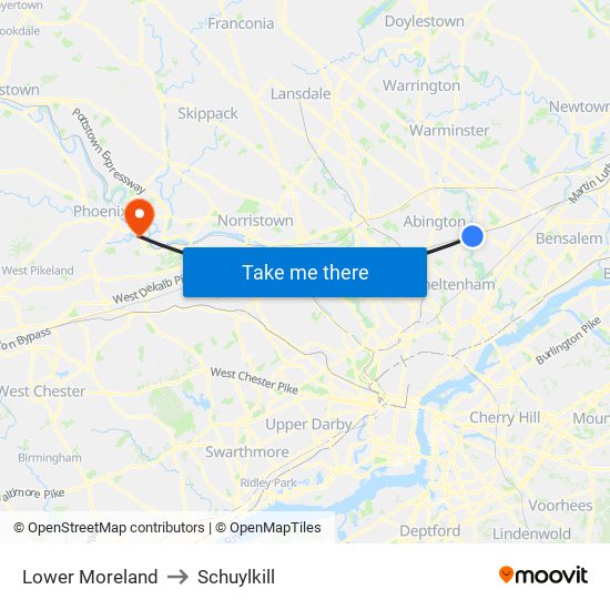 Lower Moreland to Schuylkill map