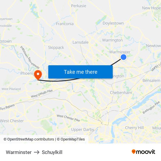 Warminster to Schuylkill map