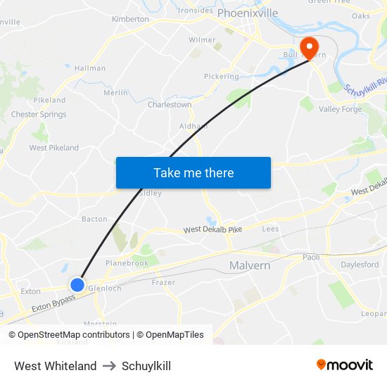 West Whiteland to Schuylkill map