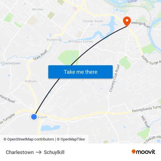 Charlestown to Schuylkill map