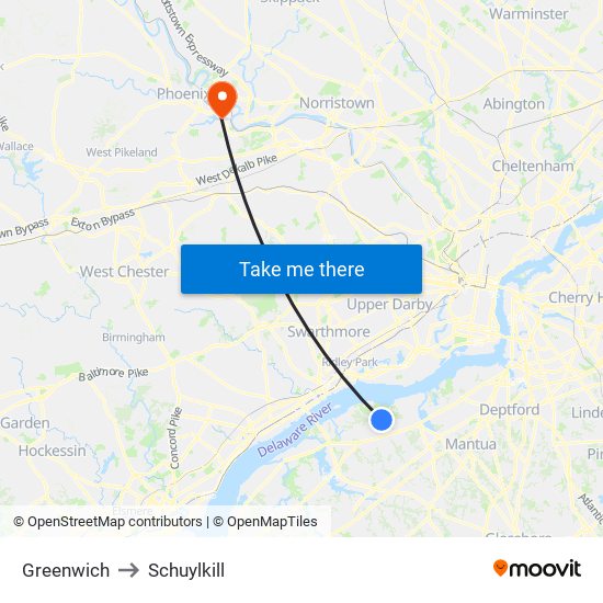 Greenwich to Schuylkill map