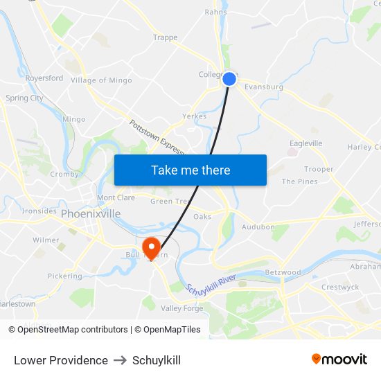 Lower Providence to Schuylkill map