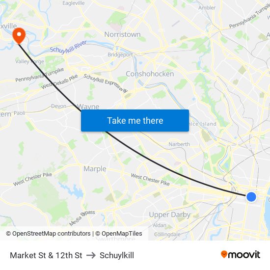 Market St & 12th St to Schuylkill map