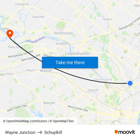Wayne Junction to Schuylkill map