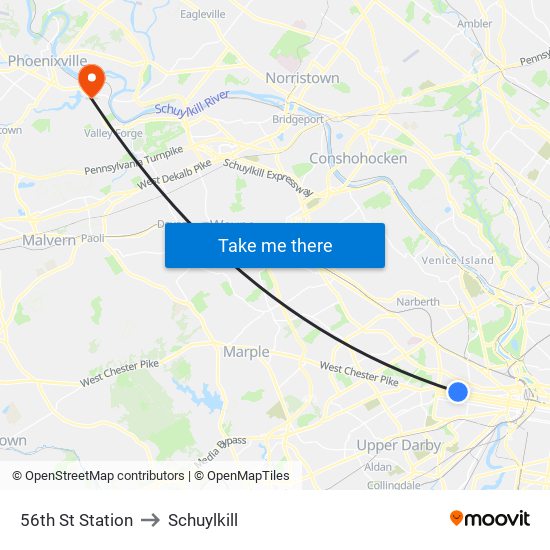 56th St Station to Schuylkill map