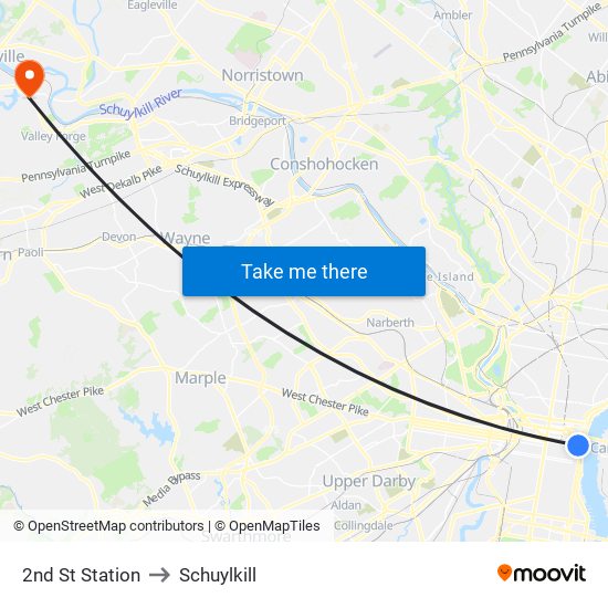 2nd St Station to Schuylkill map