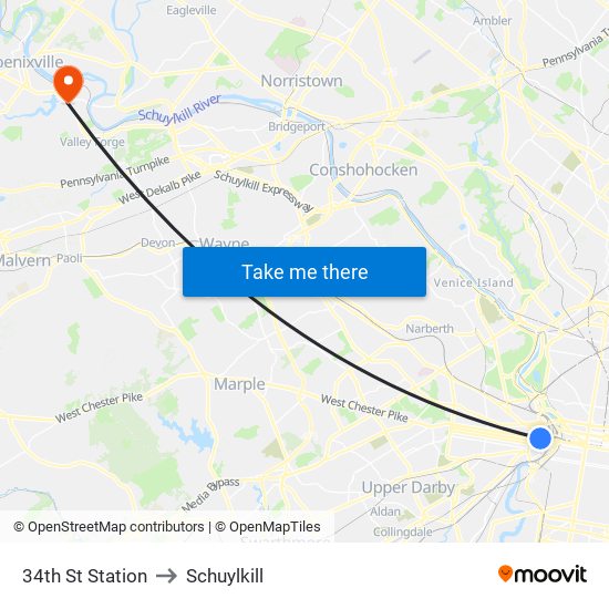 34th St Station to Schuylkill map