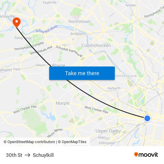 30th St to Schuylkill map