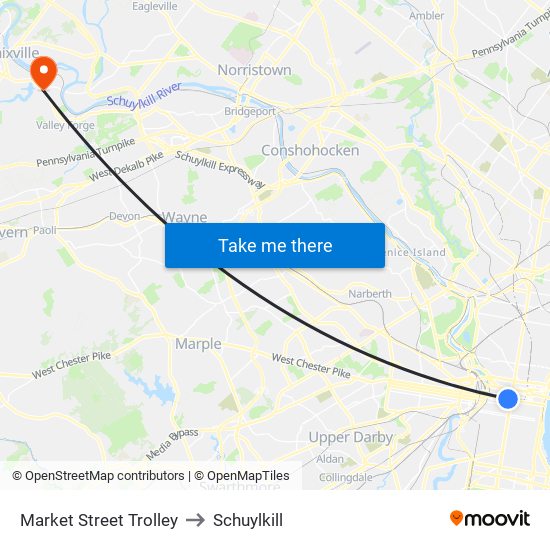 Market Street Trolley to Schuylkill map