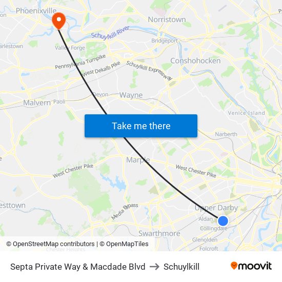 Septa Private Way & Macdade Blvd to Schuylkill map