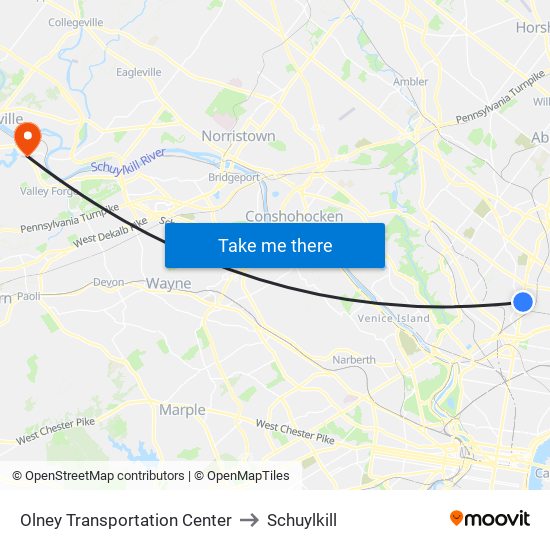 Olney Transportation Center to Schuylkill map