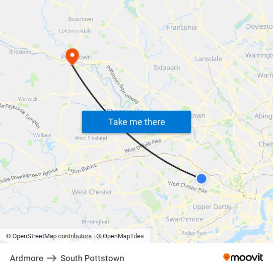 Ardmore to South Pottstown map