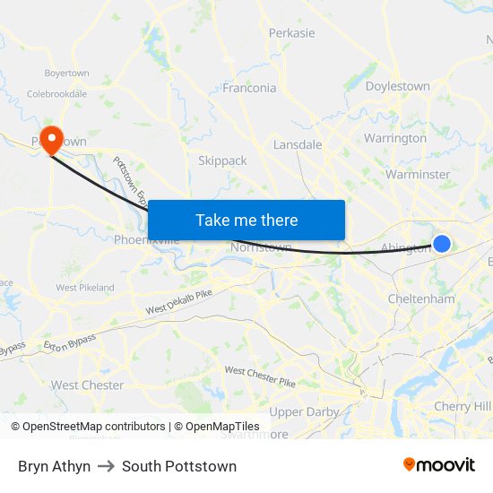 Bryn Athyn to South Pottstown map