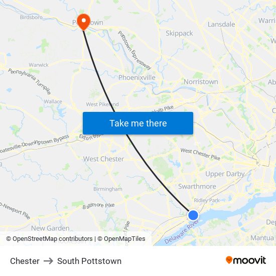 Chester to South Pottstown map