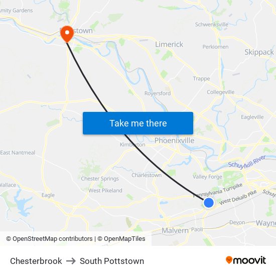 Chesterbrook to South Pottstown map