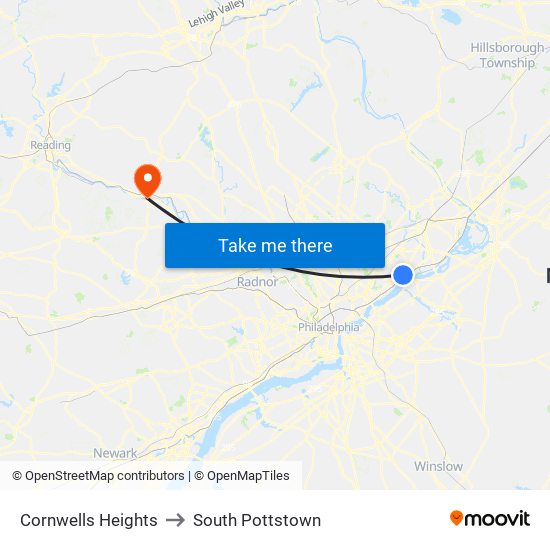 Cornwells Heights to South Pottstown map