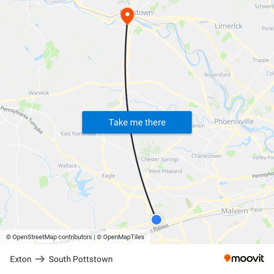 Exton to South Pottstown map