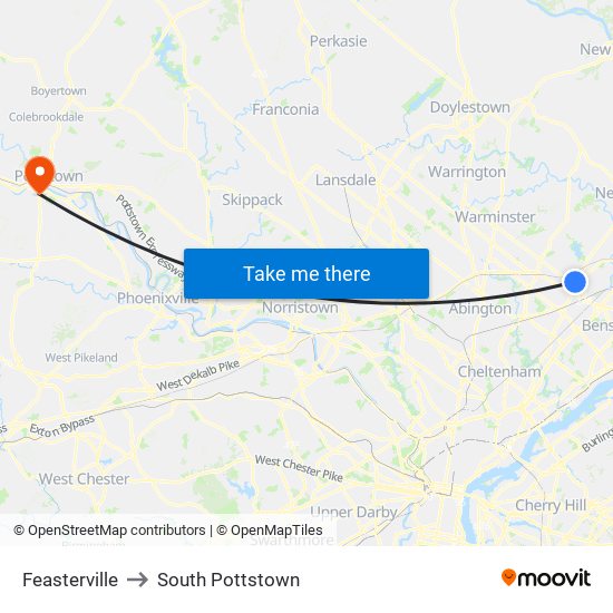 Feasterville to South Pottstown map
