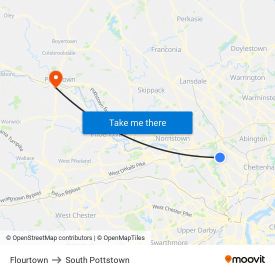 Flourtown to South Pottstown map