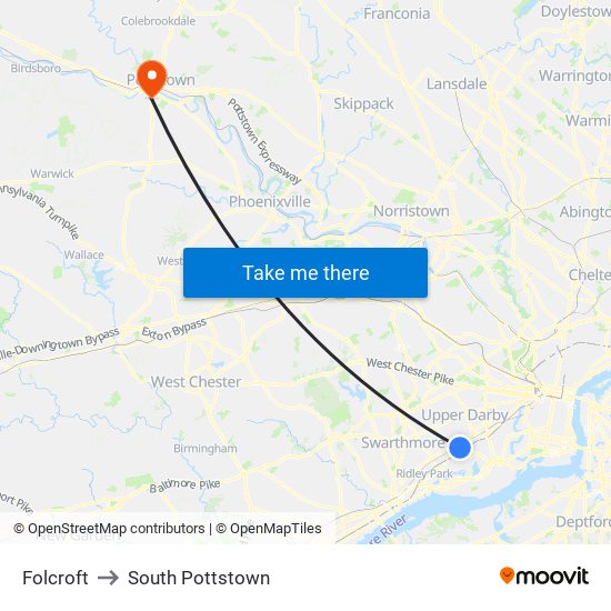 Folcroft to South Pottstown map