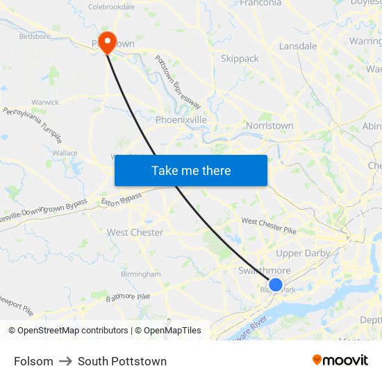 Folsom to South Pottstown map