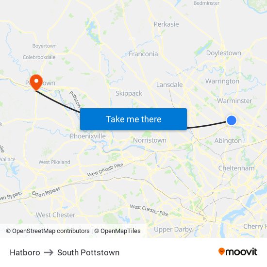 Hatboro to South Pottstown map