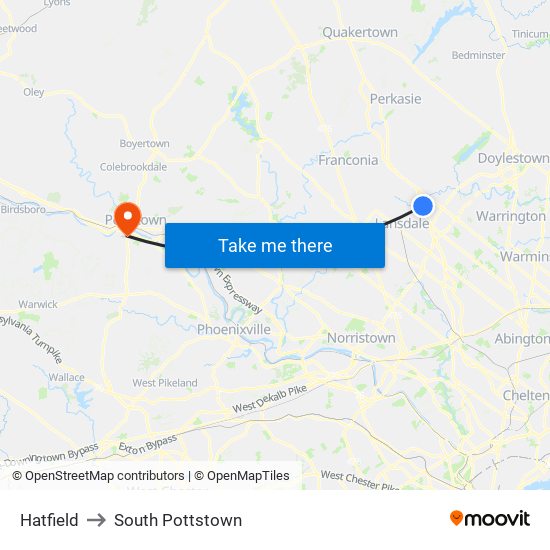 Hatfield to South Pottstown map