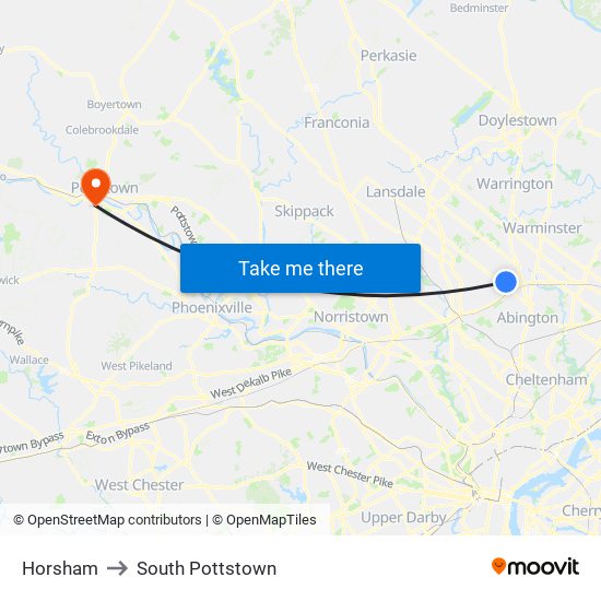 Horsham to South Pottstown map