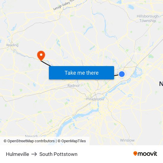 Hulmeville to South Pottstown map