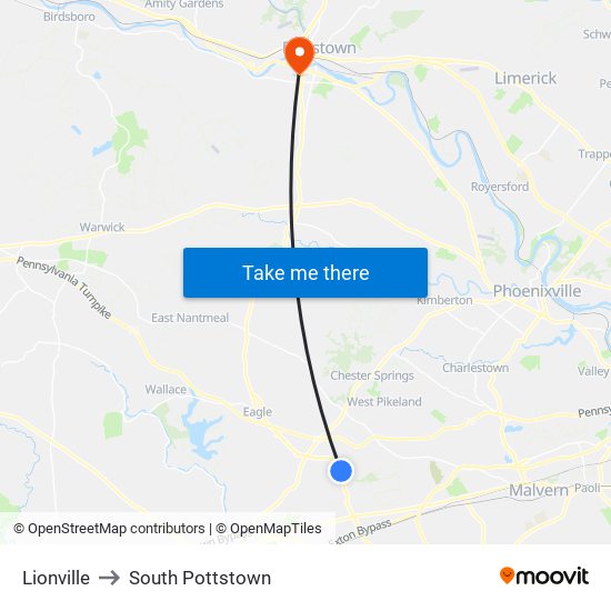 Lionville to South Pottstown map