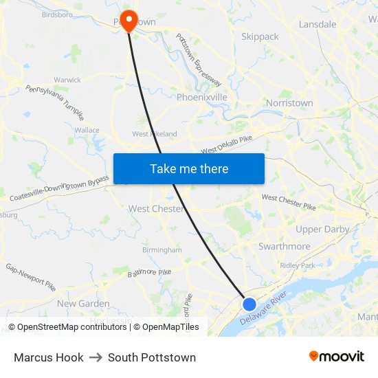 Marcus Hook to South Pottstown map