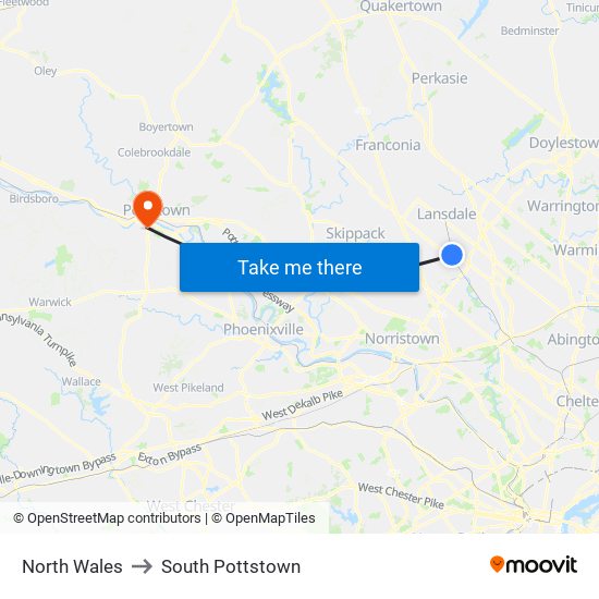 North Wales to South Pottstown map