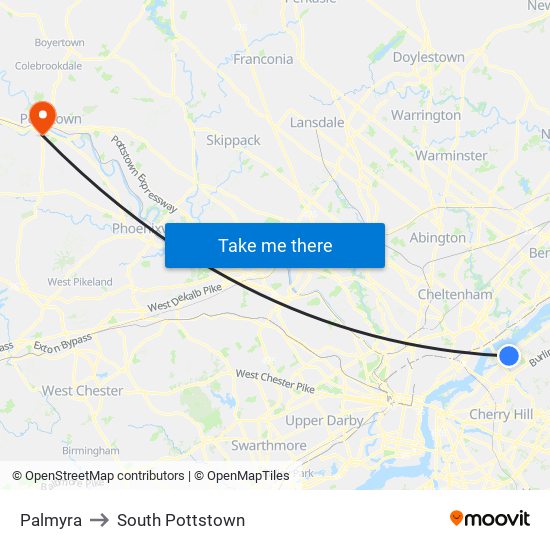 Palmyra to South Pottstown map