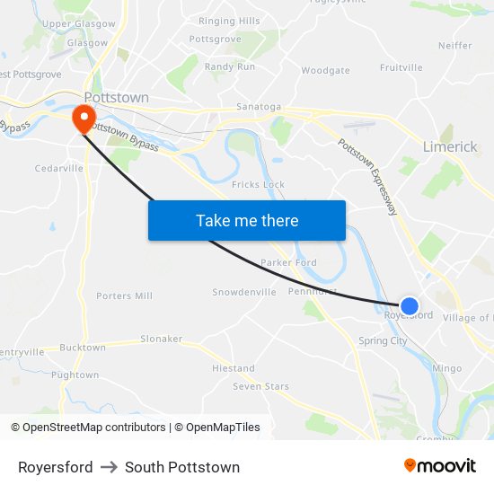 Royersford to South Pottstown map