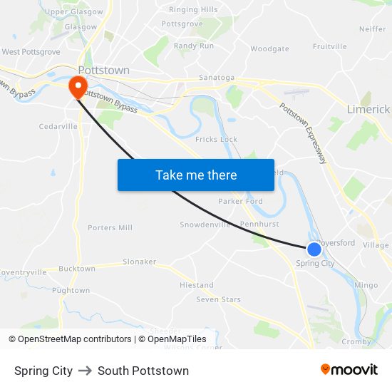 Spring City to South Pottstown map