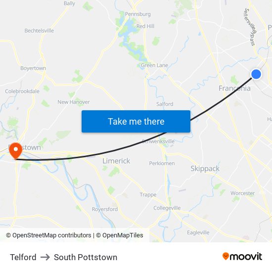 Telford to South Pottstown map
