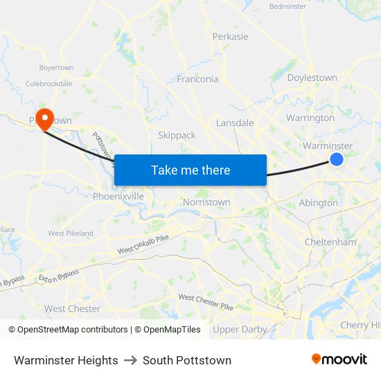 Warminster Heights to South Pottstown map