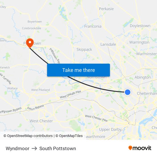 Wyndmoor to South Pottstown map