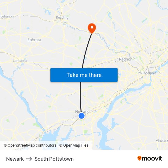 Newark to South Pottstown map