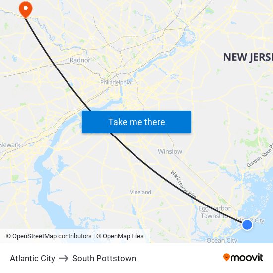 Atlantic City to South Pottstown map