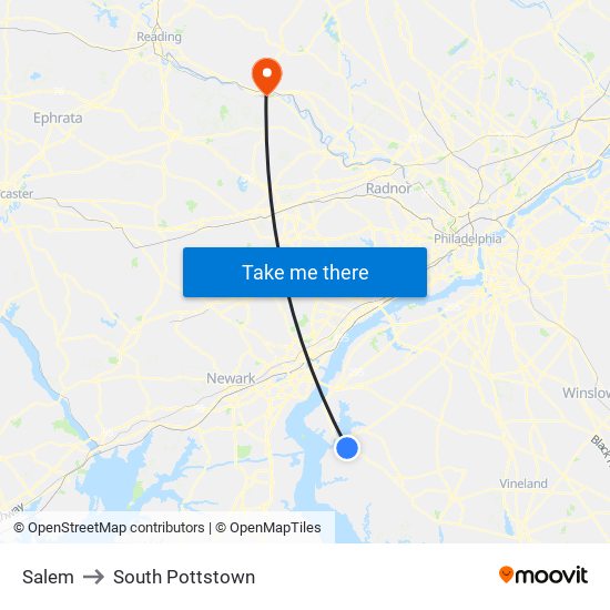 Salem to South Pottstown map