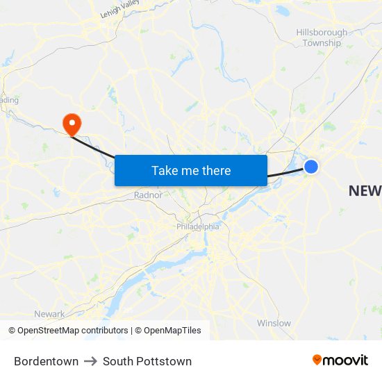 Bordentown to South Pottstown map