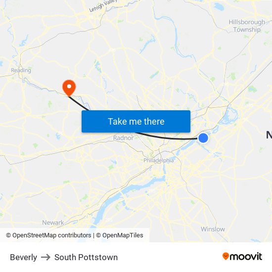 Beverly to South Pottstown map