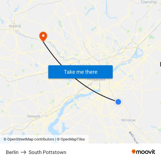 Berlin to South Pottstown map