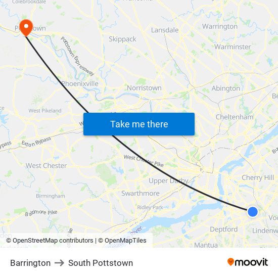 Barrington to South Pottstown map