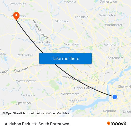 Audubon Park to South Pottstown map