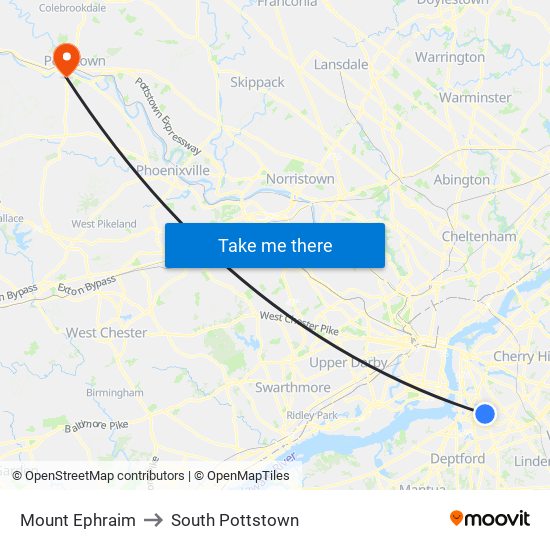 Mount Ephraim to South Pottstown map